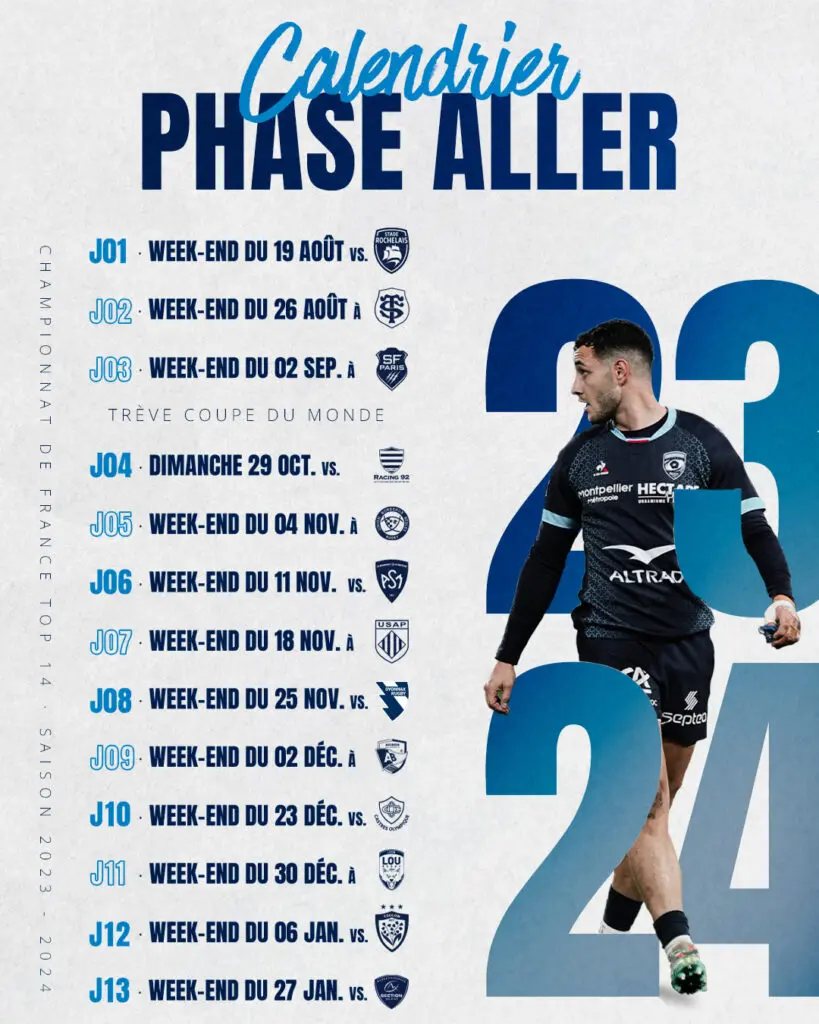 DÉCOUVREZ LE CALENDRIER TOP 14 2023/2024 - Montpellier Hérault