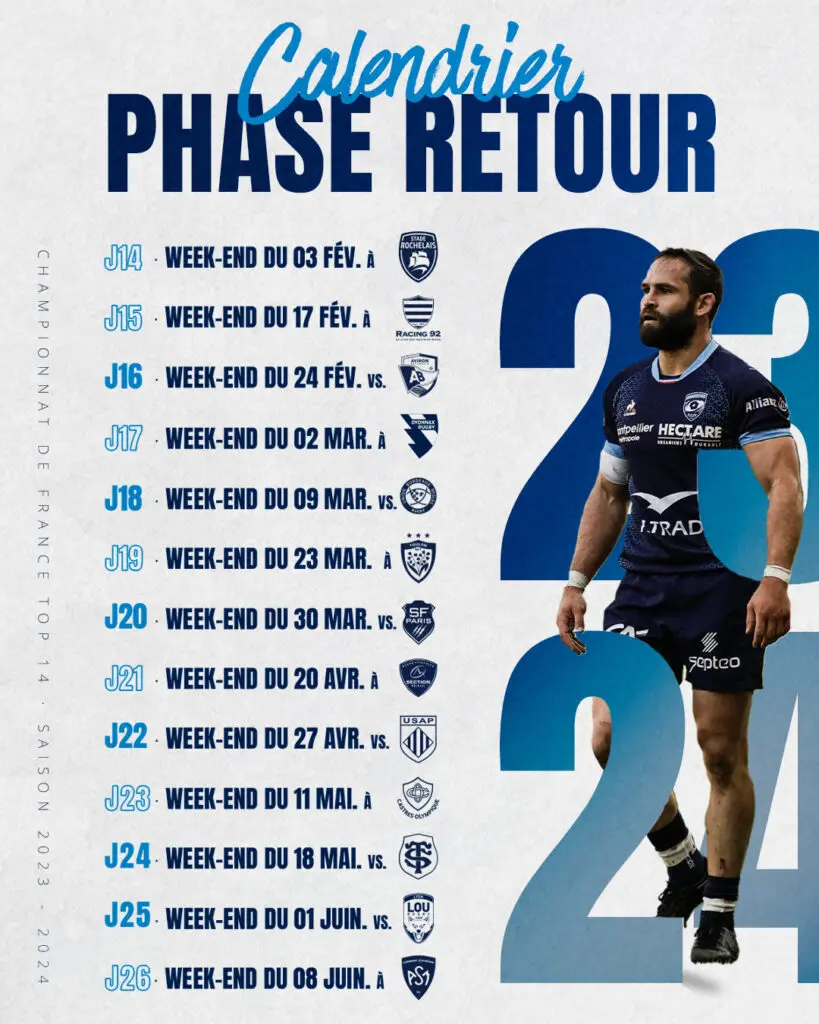 Top 14 - Le calendrier de la saison 2023/2024 de l'ASM Clermont Auvergne  journée par journée - France Bleu