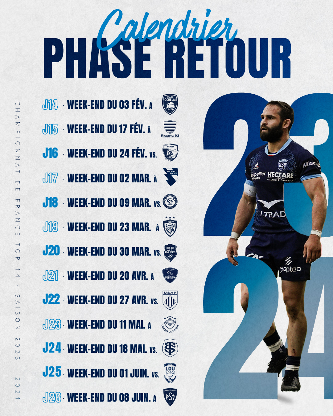 DÉCOUVREZ LE CALENDRIER TOP 14 2023/2024 - Montpellier Hérault Rugby - MHR